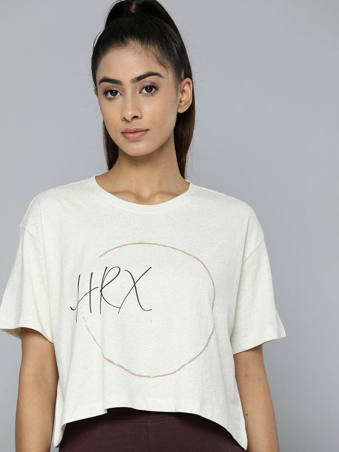 hrx by hrithik roshan brand logo printed pure cotton yoga t-shirt