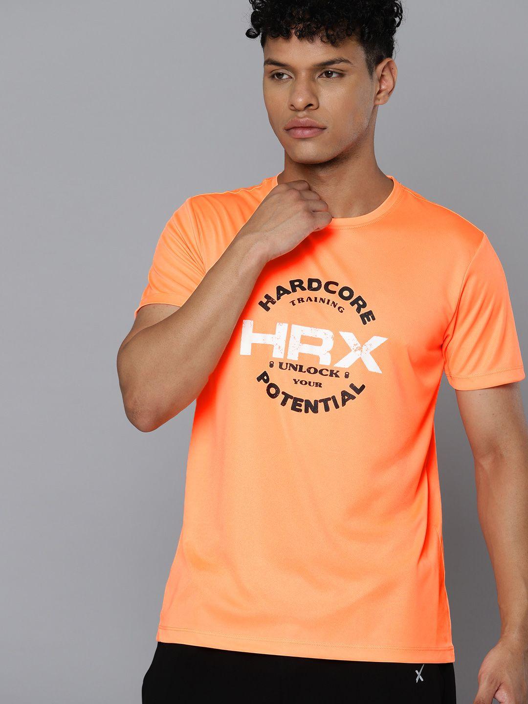 hrx by hrithik roshan brand logo printed rapid-dry training t-shirt with reflective detail