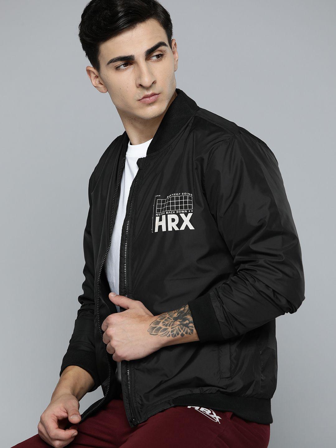 hrx by hrithik roshan brand logo printed stand collar bomber jacket