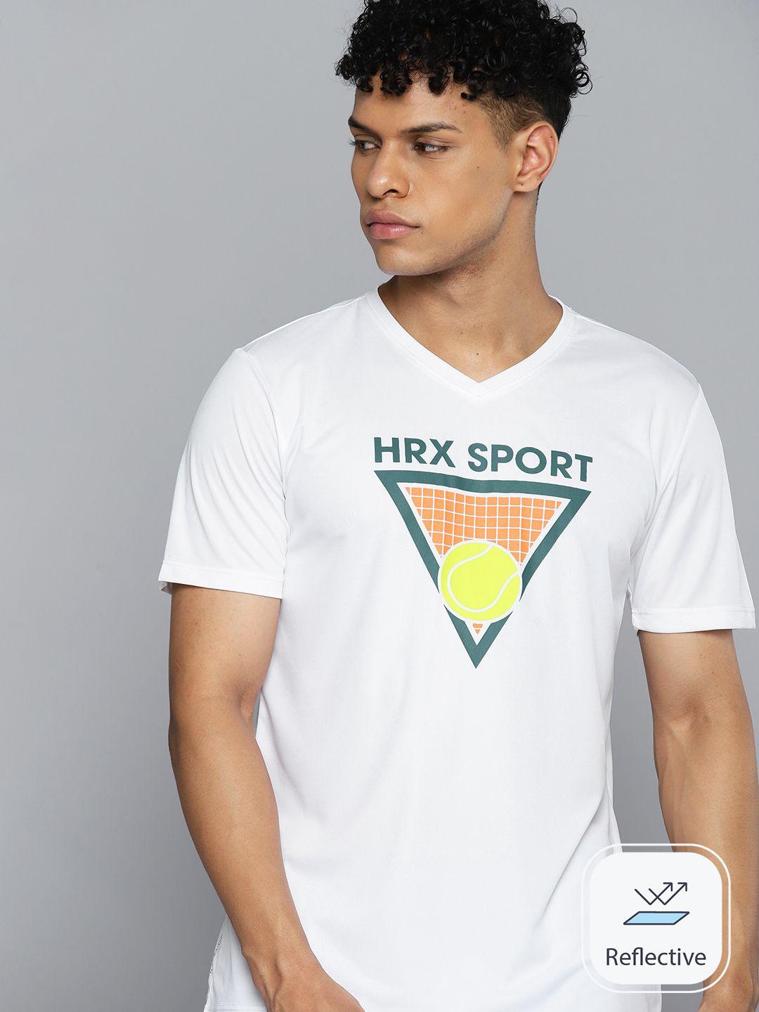 hrx by hrithik roshan brand logo printed v-neck rapid-try racket sport t-shirt