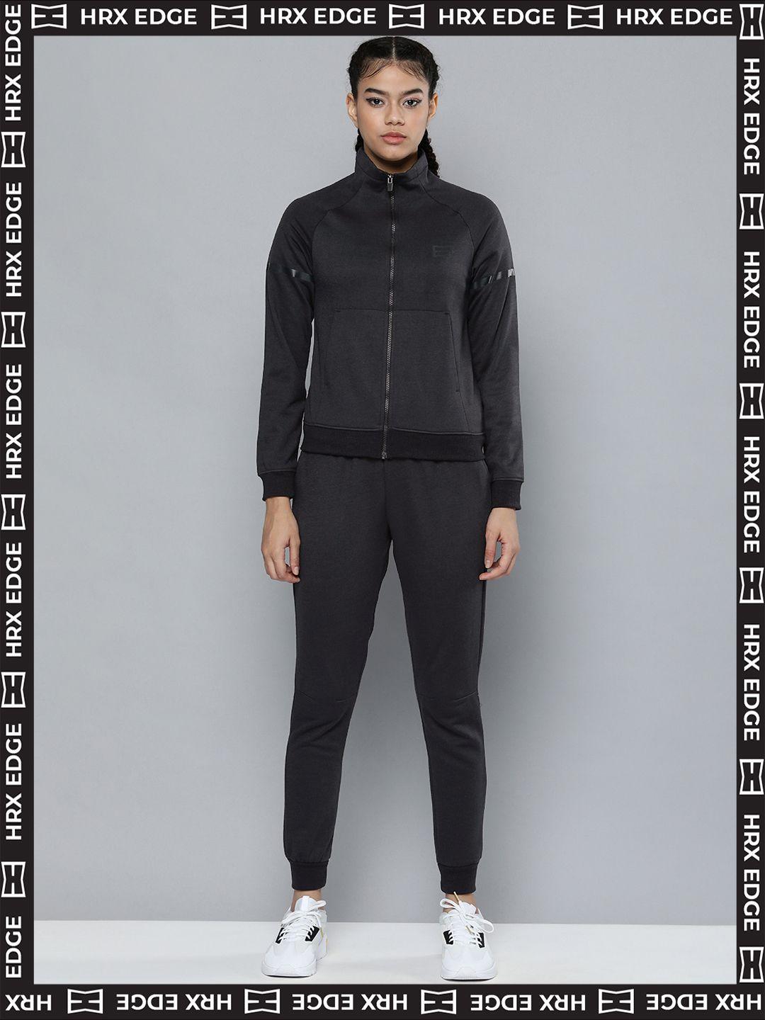 hrx by hrithik roshan edge lifestyle women anthracite rapid-dry solid tracksuits