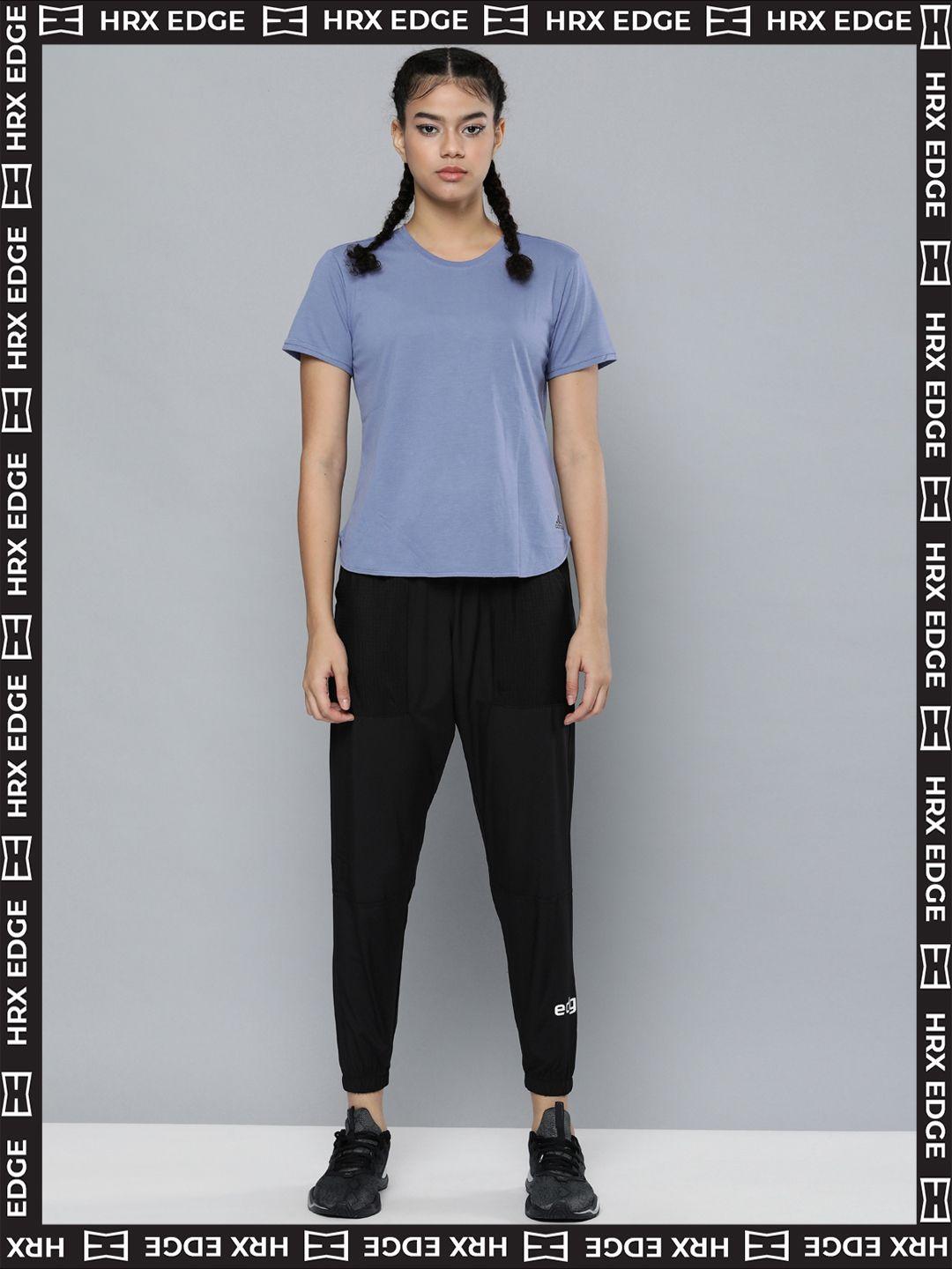 hrx by hrithik roshan edge lifestyle women jet black rapid-dry colourblock track pants