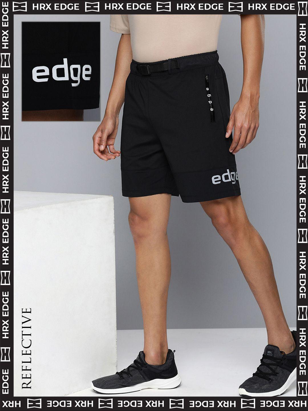 hrx by hrithik roshan edge men jet black bio-wash brand logo printed shorts