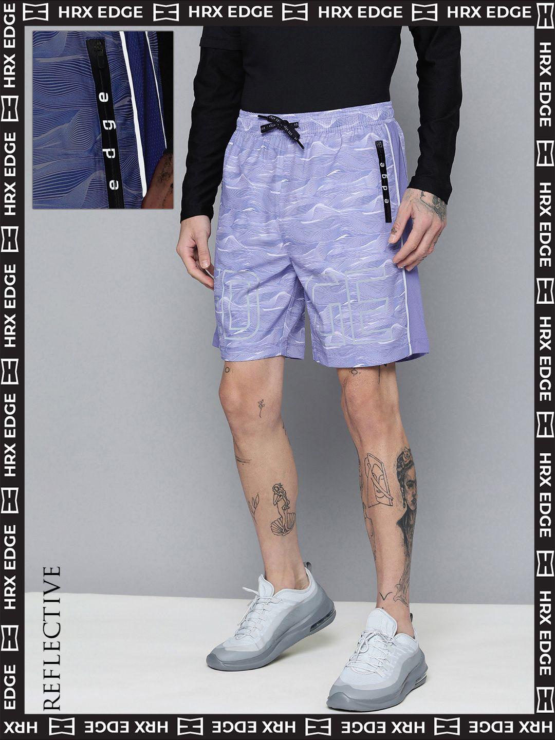 hrx by hrithik roshan edge men lavender rapid-dry printed shorts