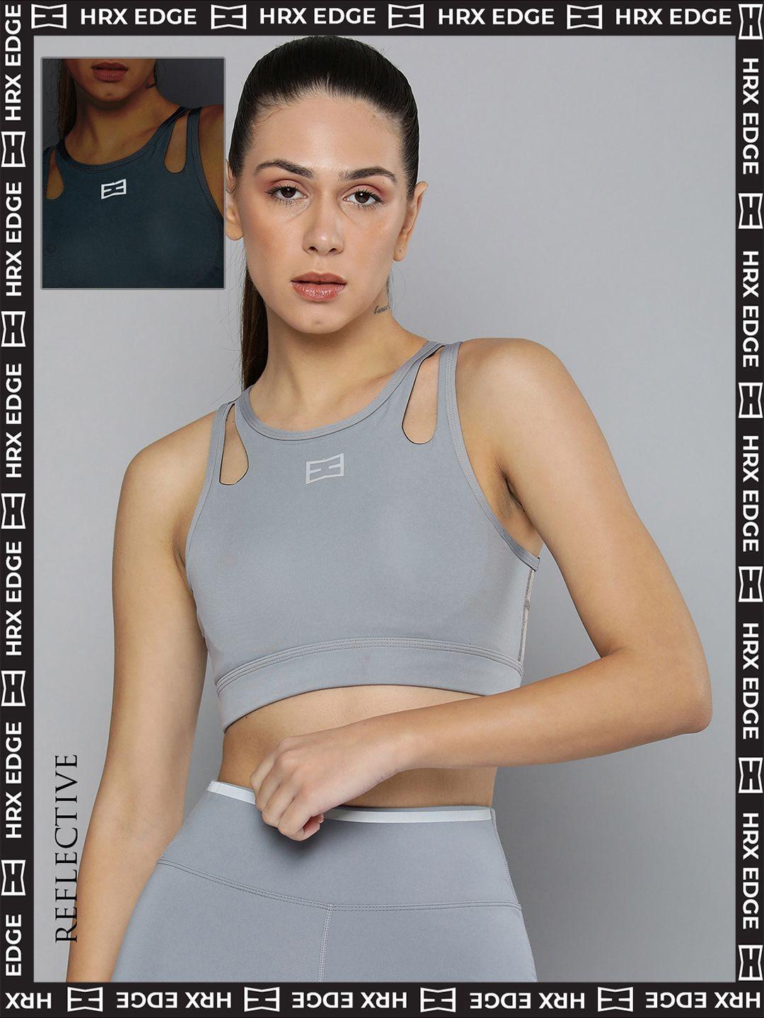 hrx by hrithik roshan edge women grey rapid-dry solid sports bra