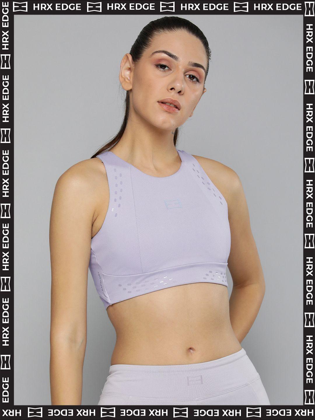 hrx by hrithik roshan edge women misty lilac rapid-dry solid sports bra