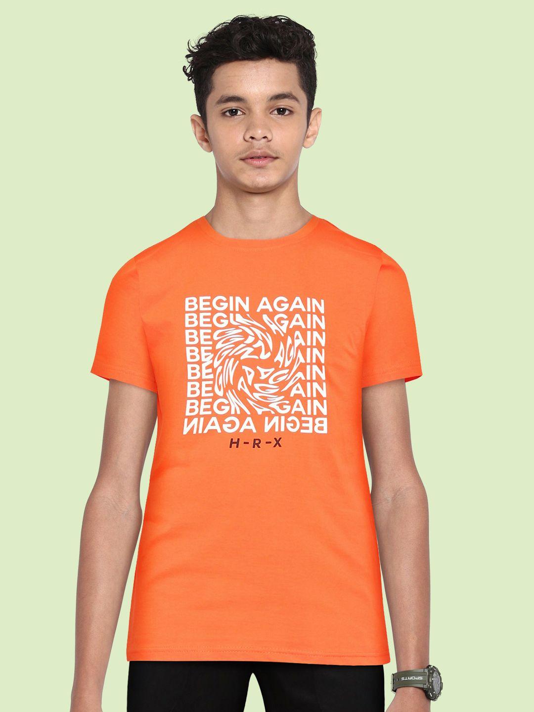 hrx by hrithik roshan lifestyle boys orangade bio-wash typography tshirts