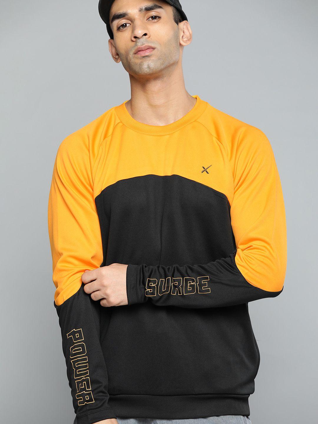 hrx by hrithik roshan lifestyle men electric kumquat rapid-dry colourblock sweatshirts