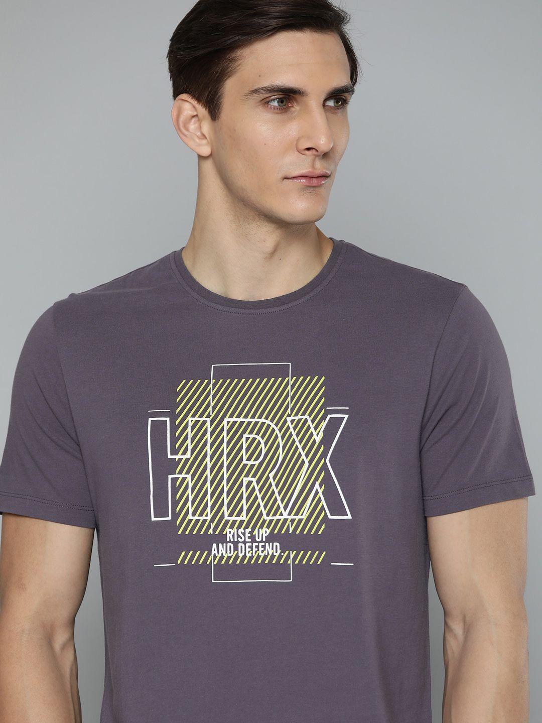 hrx by hrithik roshan lifestyle men grey bio-wash brand carrier tshirts