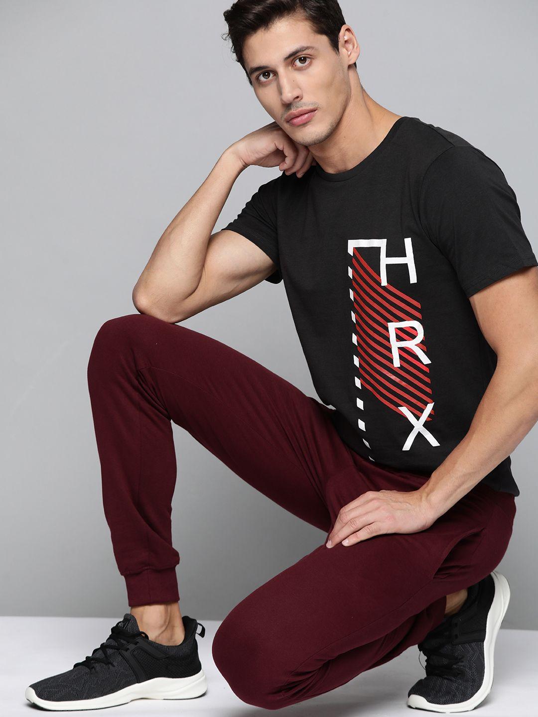 hrx by hrithik roshan lifestyle men jet black bio-wash brand carrier tshirt