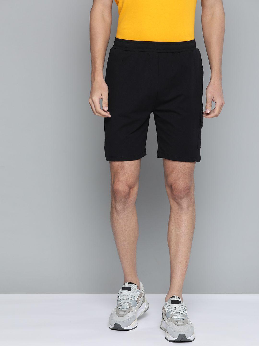 hrx by hrithik roshan lifestyle men jet black lycra solid shorts