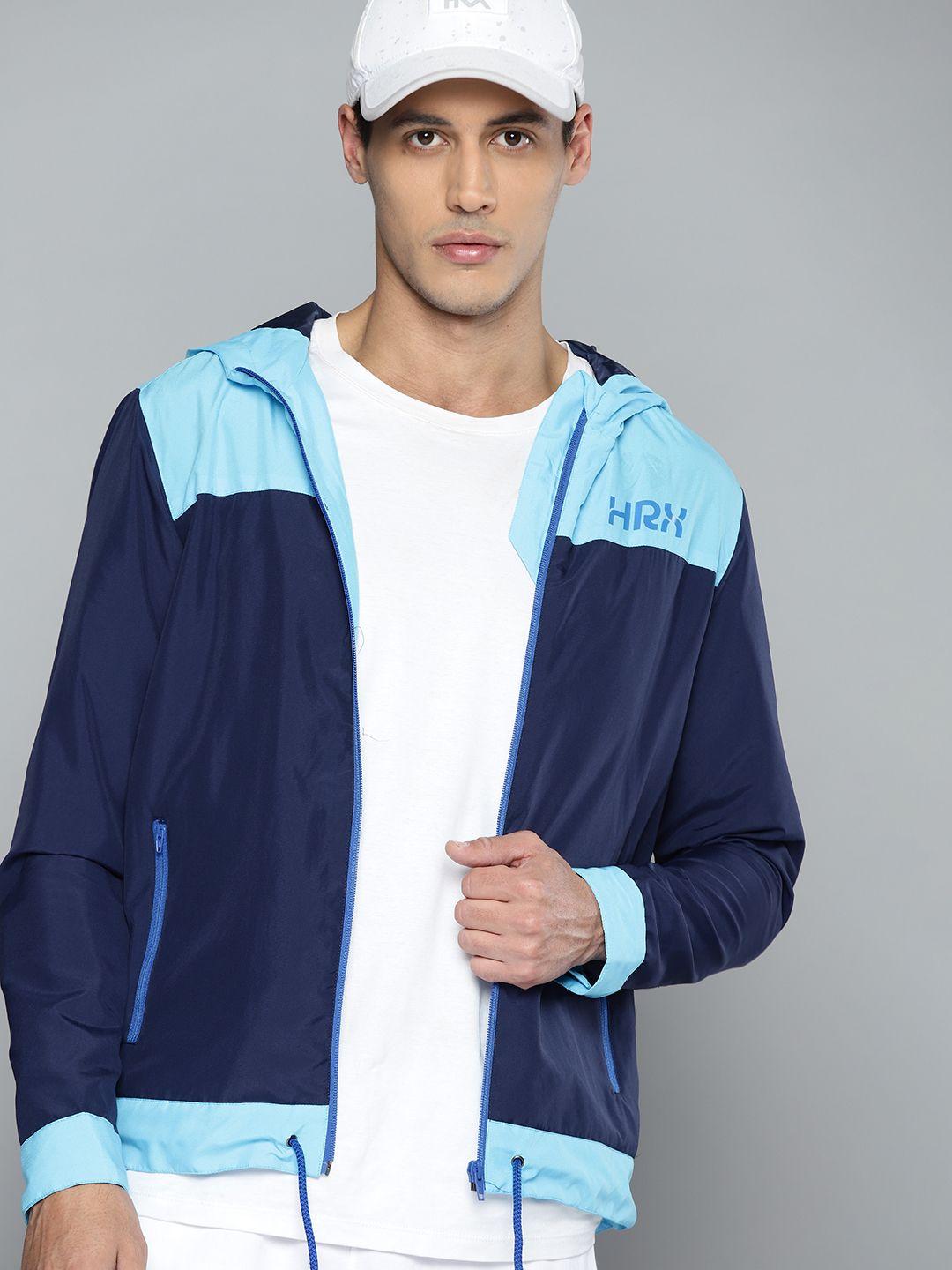 hrx by hrithik roshan lifestyle men medieval blue rapid-dry colourblock jacket