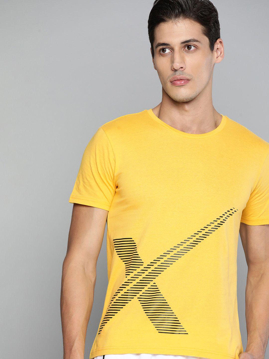 hrx by hrithik roshan lifestyle men mustard yellow bio-wash brand carrier tshirts