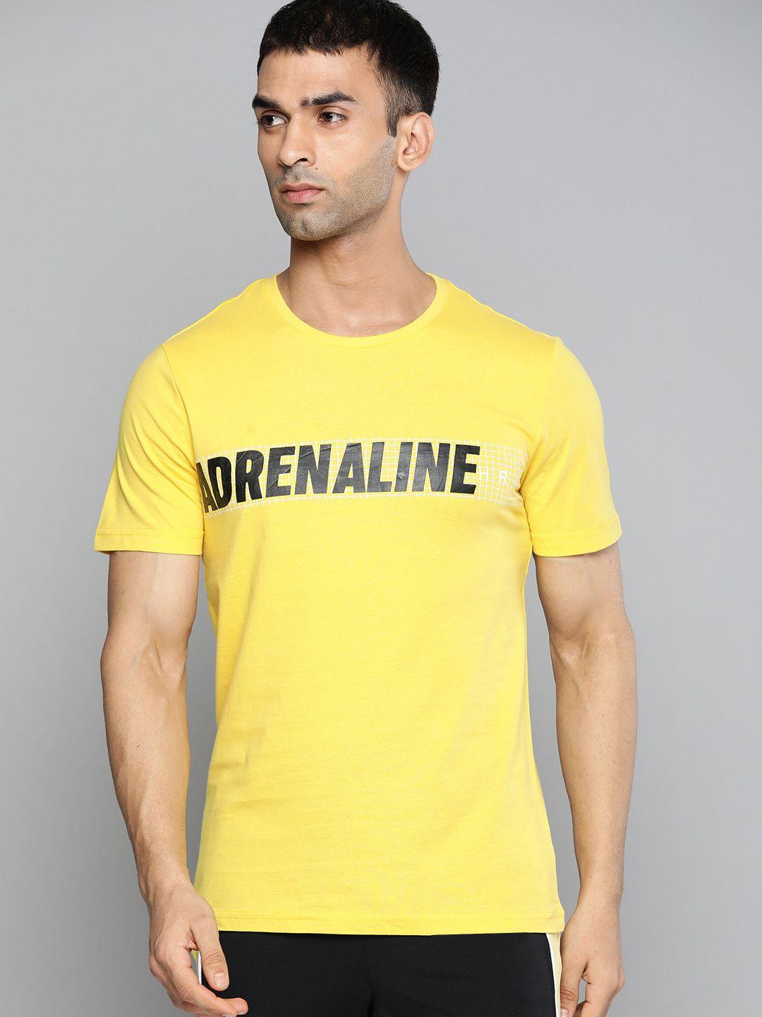hrx by hrithik roshan lifestyle men mustard yellow bio-wash typography pure cotton tshirt
