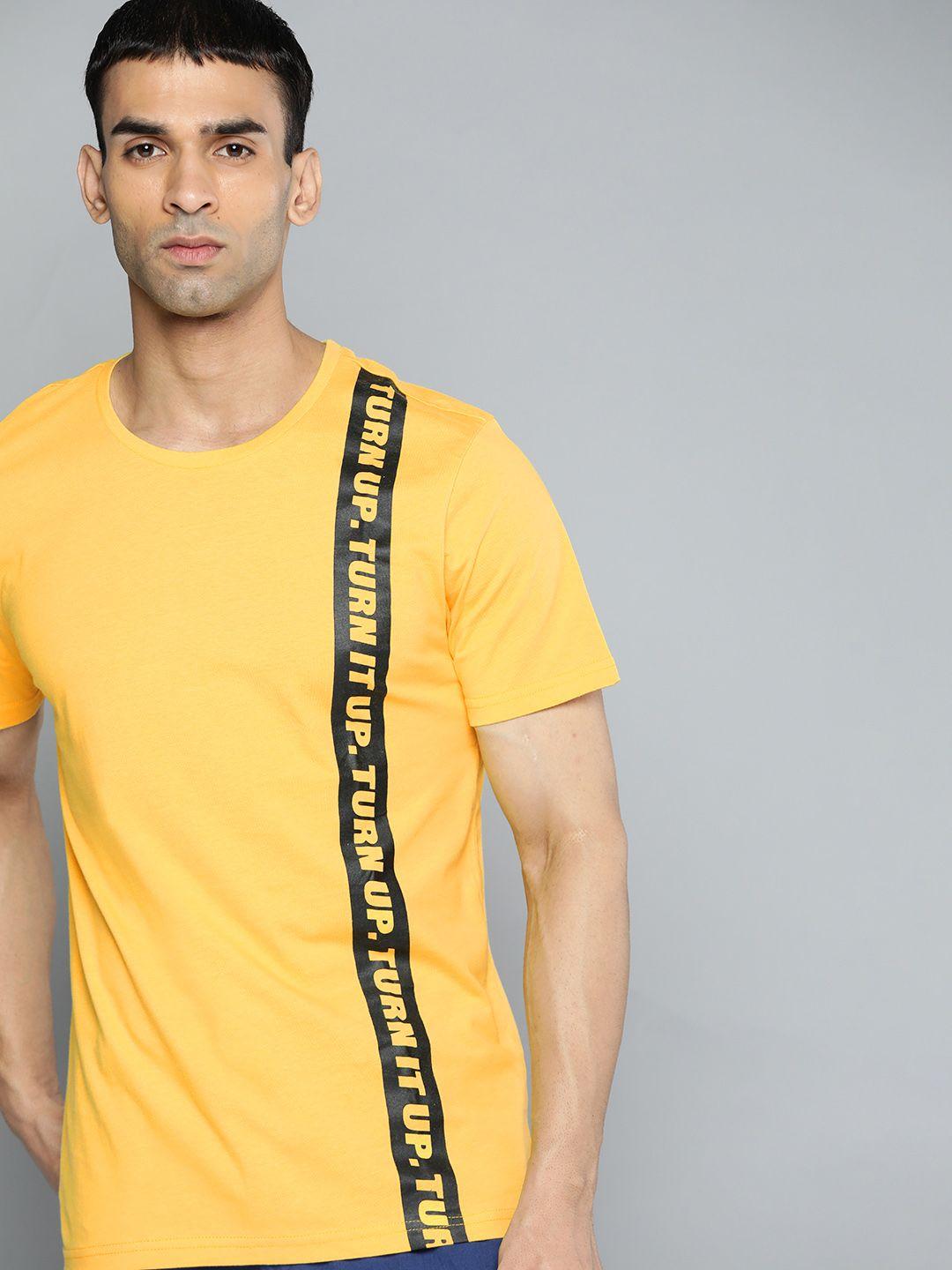 hrx by hrithik roshan lifestyle men mustard yellow bio-wash typography tshirts