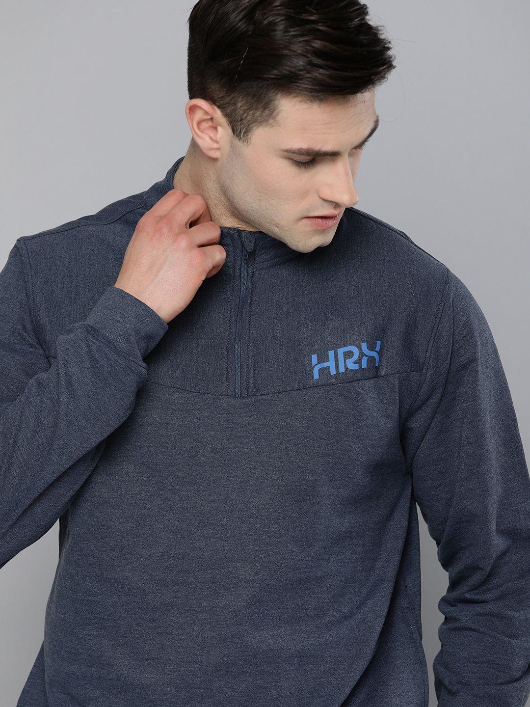 hrx by hrithik roshan lifestyle men navy melange brand carrier sweatshirts