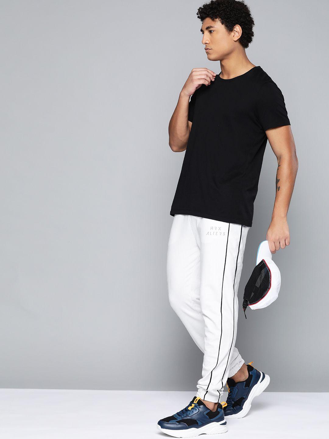 hrx by hrithik roshan lifestyle men optic white bio-wash solid sustainable track pants