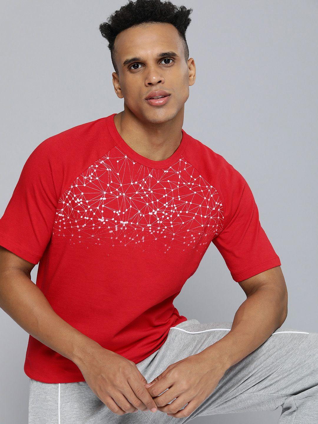hrx by hrithik roshan lifestyle men red & white bio-wash geometric tshirts