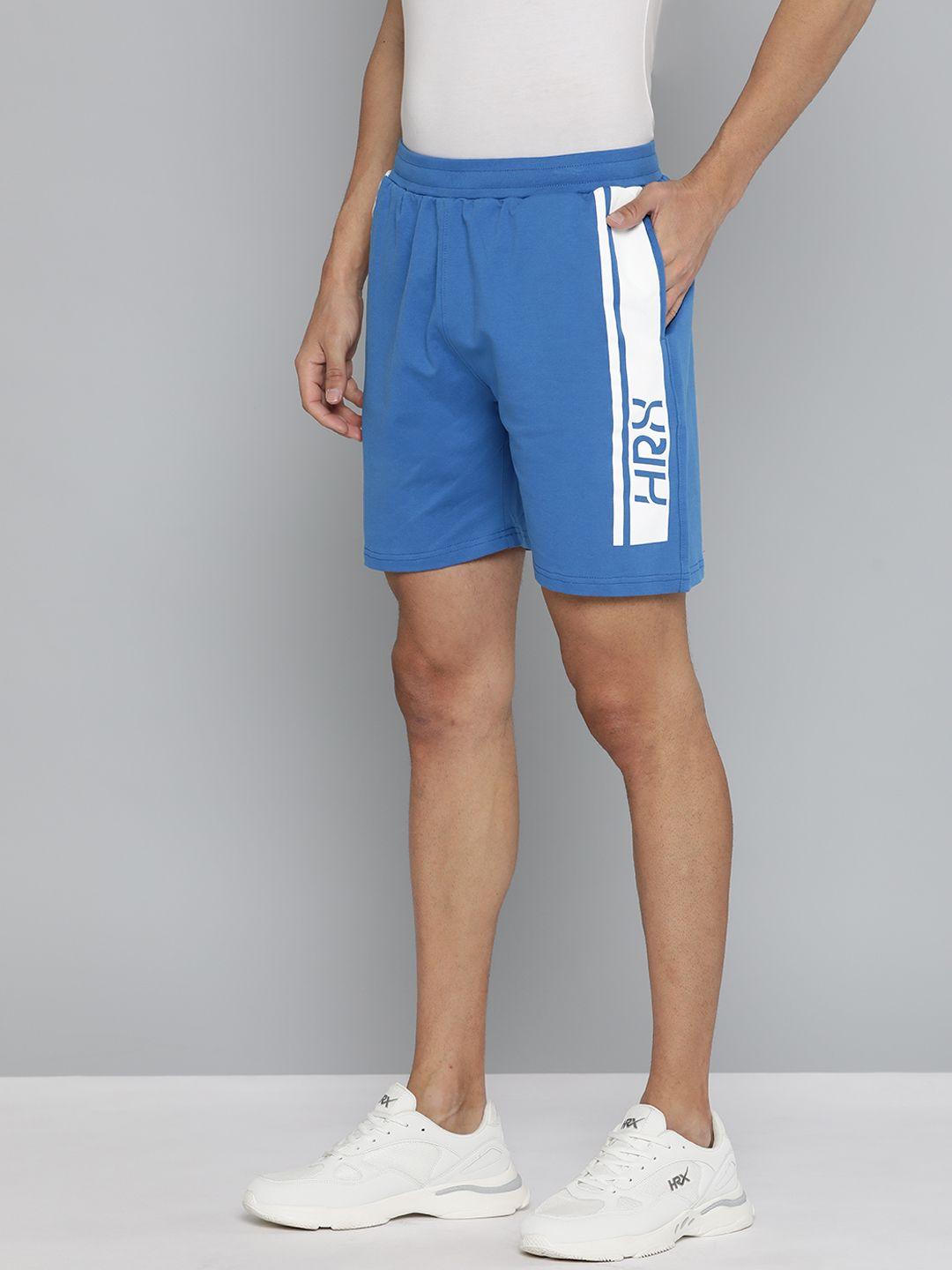 hrx by hrithik roshan lifestyle men strong blue & optic white lycra brand carrier shorts