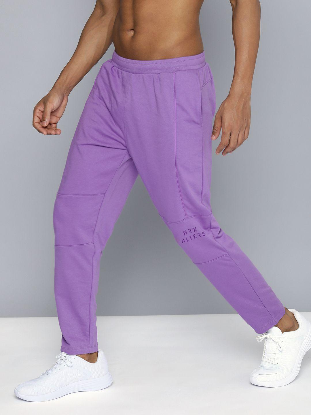 hrx by hrithik roshan lifestyle men violet bio-wash solid track pants