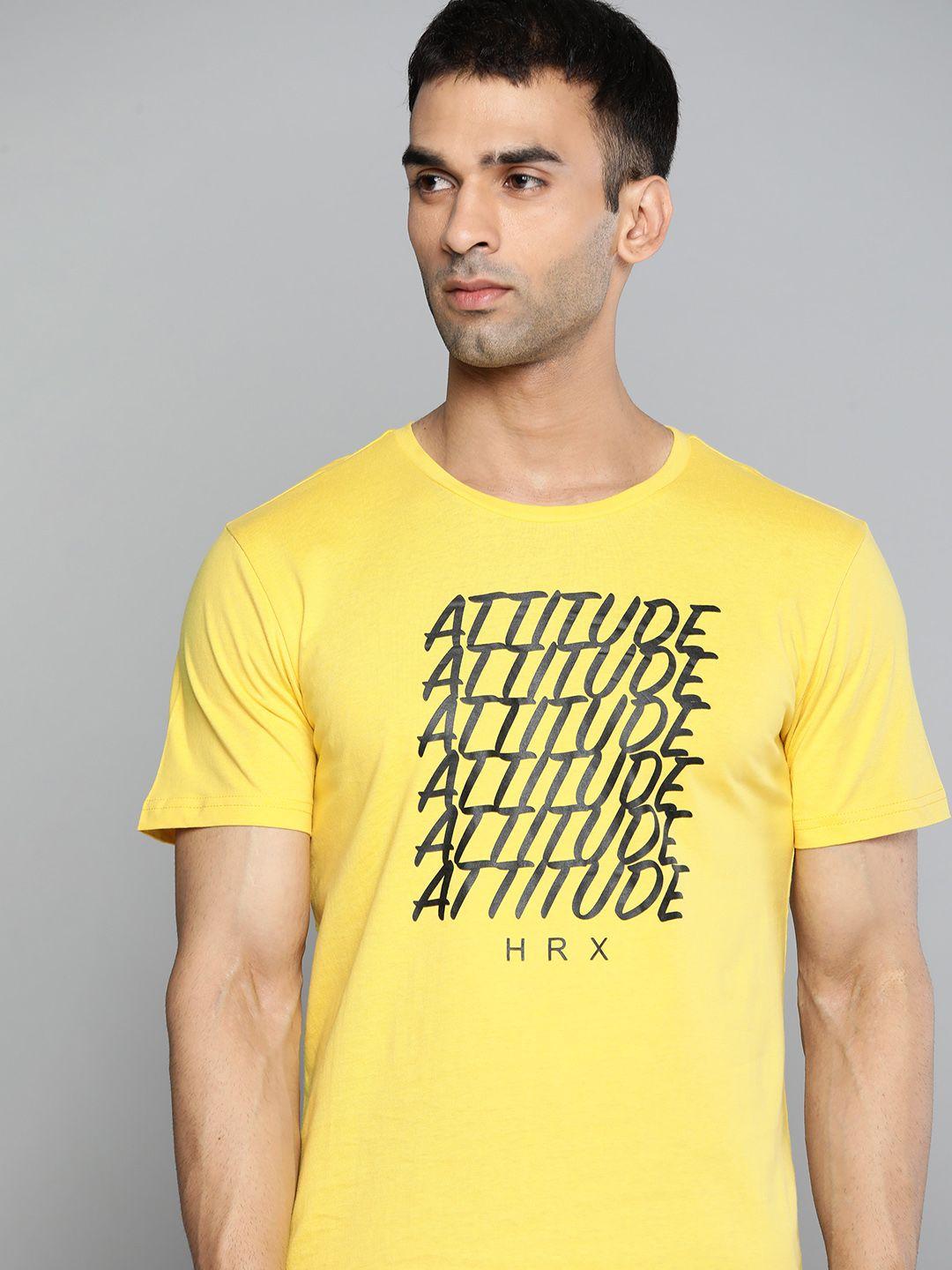 hrx by hrithik roshan lifestyle men yellow bio-wash typography tshirts