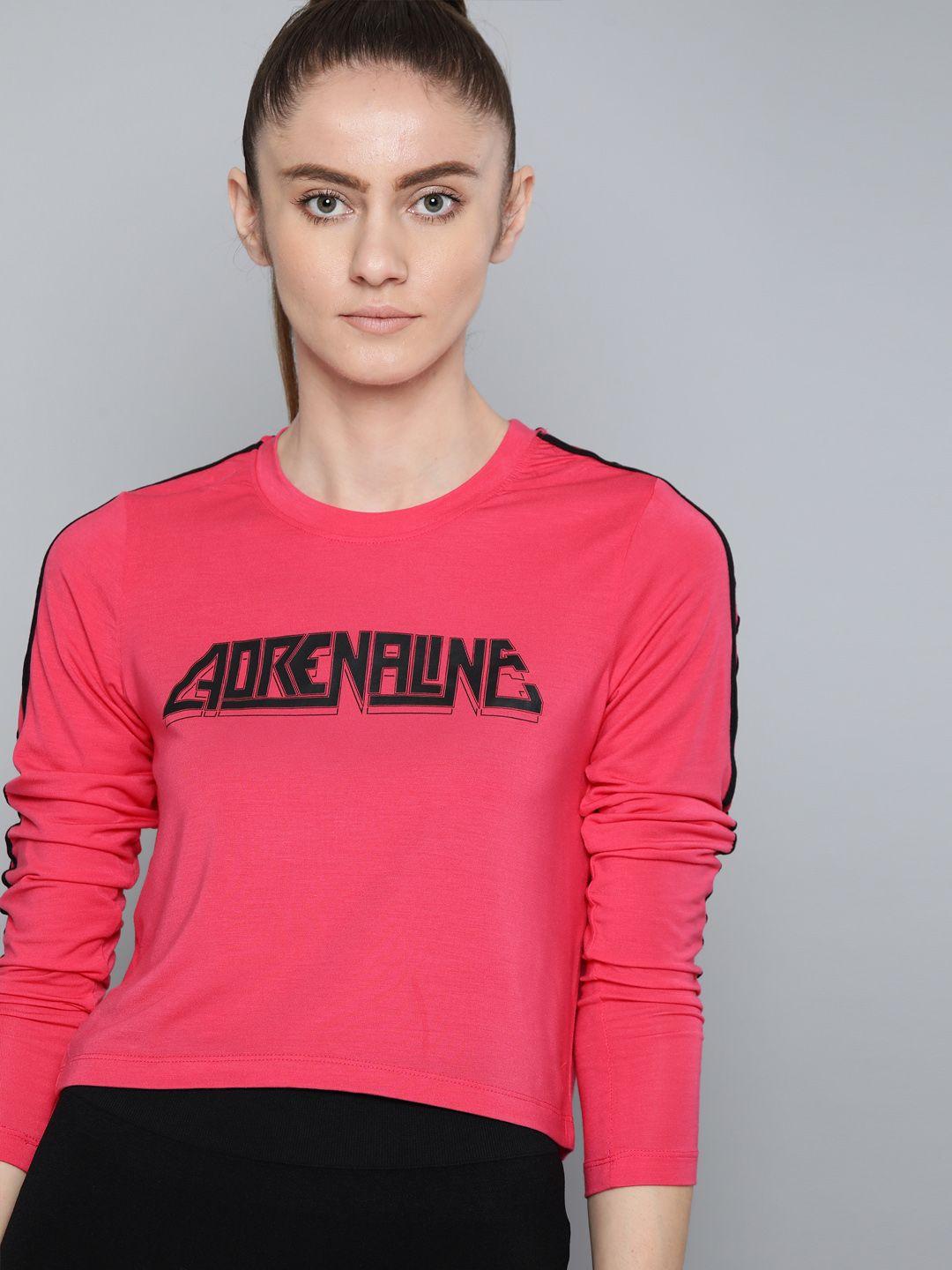 hrx by hrithik roshan lifestyle women hothouse pink lycra typography tops