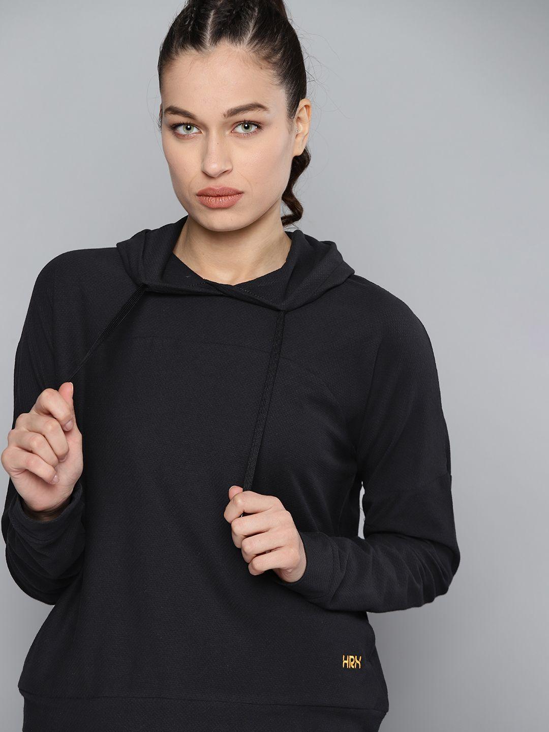 hrx by hrithik roshan lifestyle women jet black rapid-dry solid sweatshirt