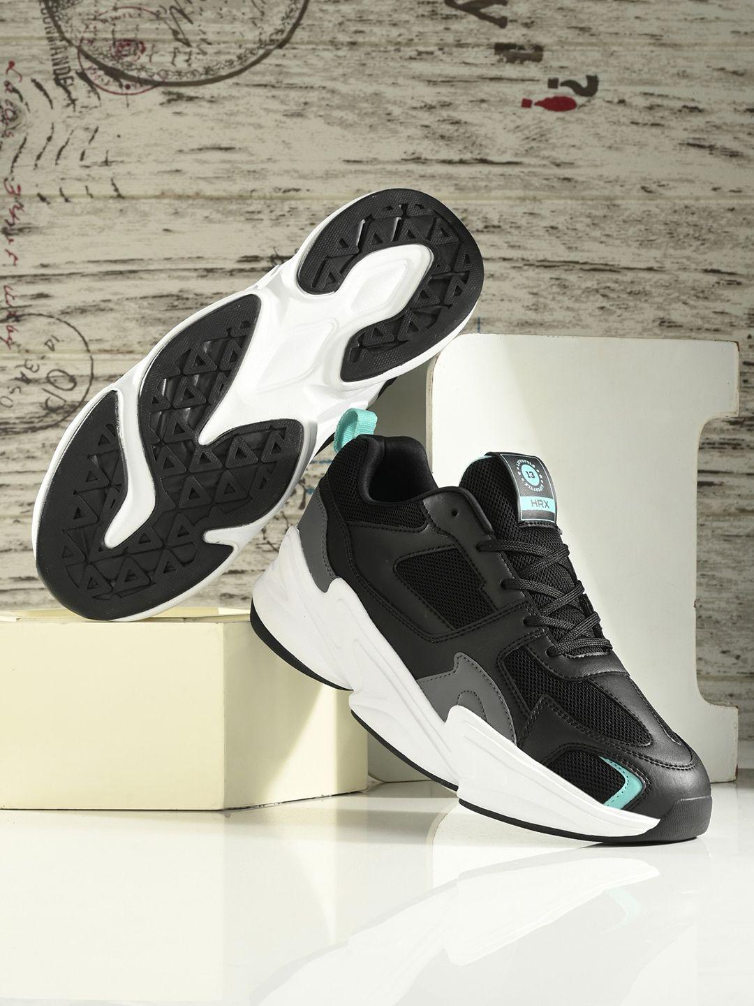 hrx by hrithik roshan men black & grey colourblocked mesh comfort insole sneakers