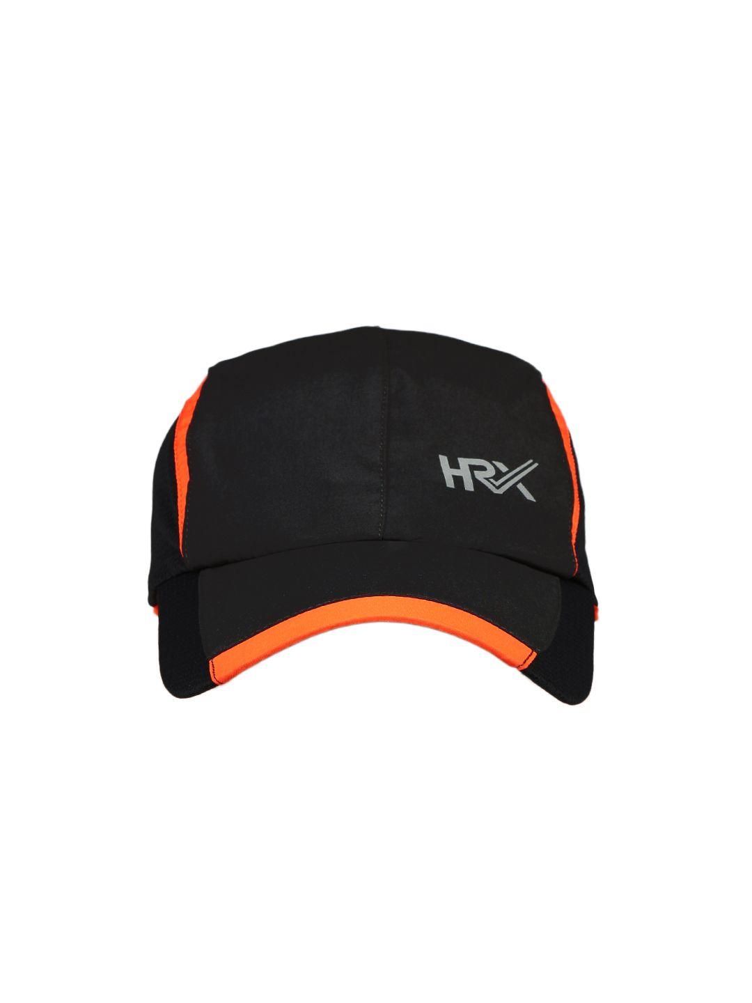 hrx by hrithik roshan men black & orange colourblocked running dryfit cap