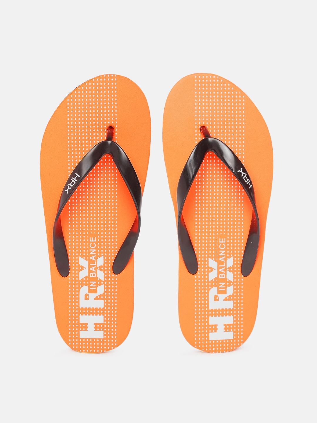 hrx by hrithik roshan men black & orange printed thong flip-flops