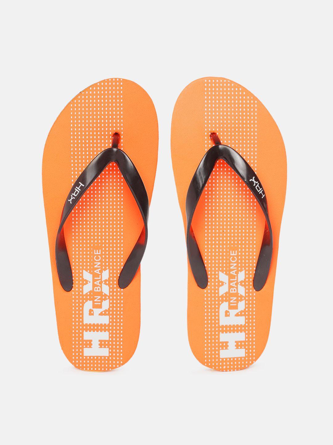 hrx by hrithik roshan men black & orange printed thong flip-flops