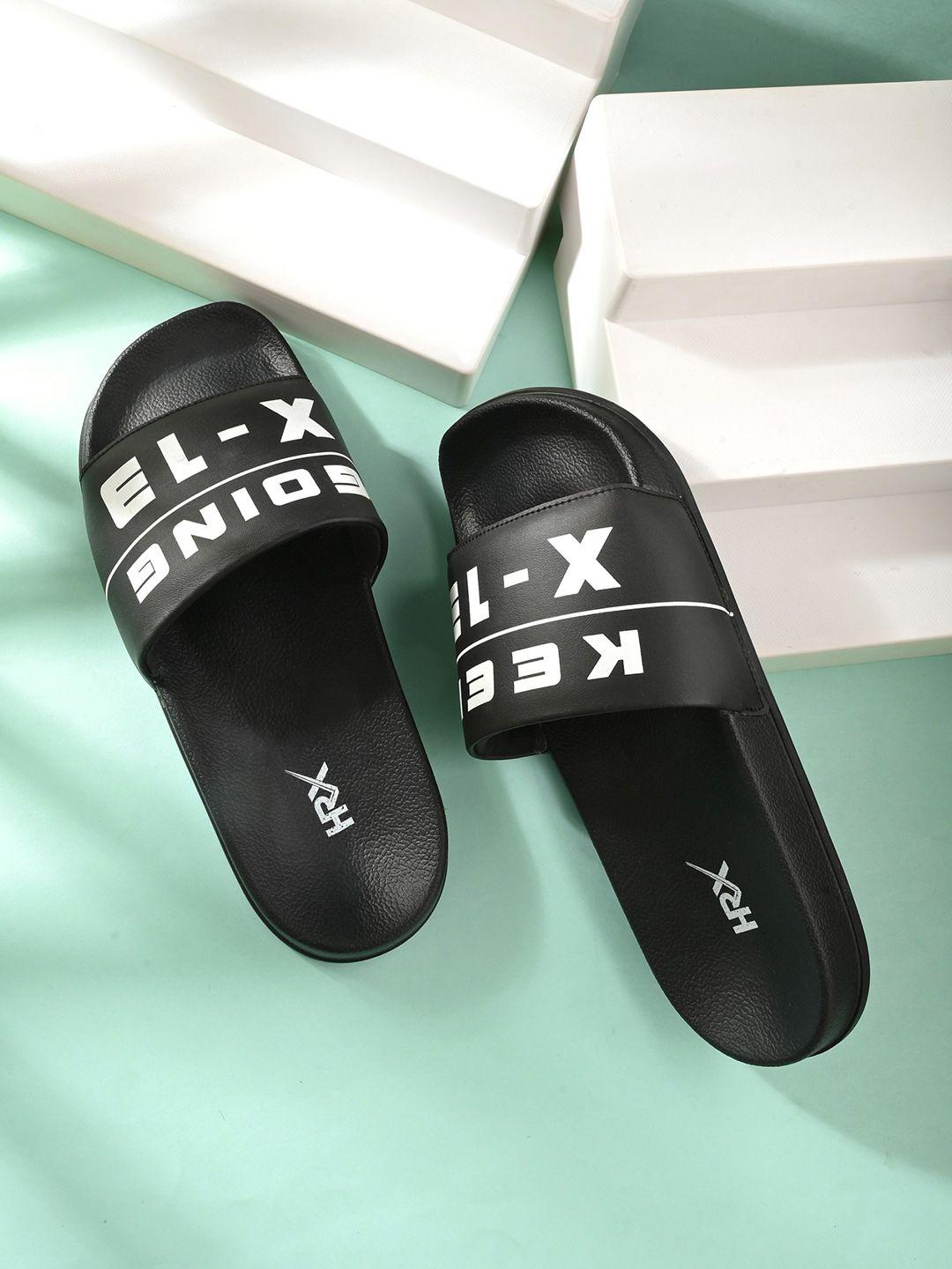 hrx by hrithik roshan men black & white printed sliders