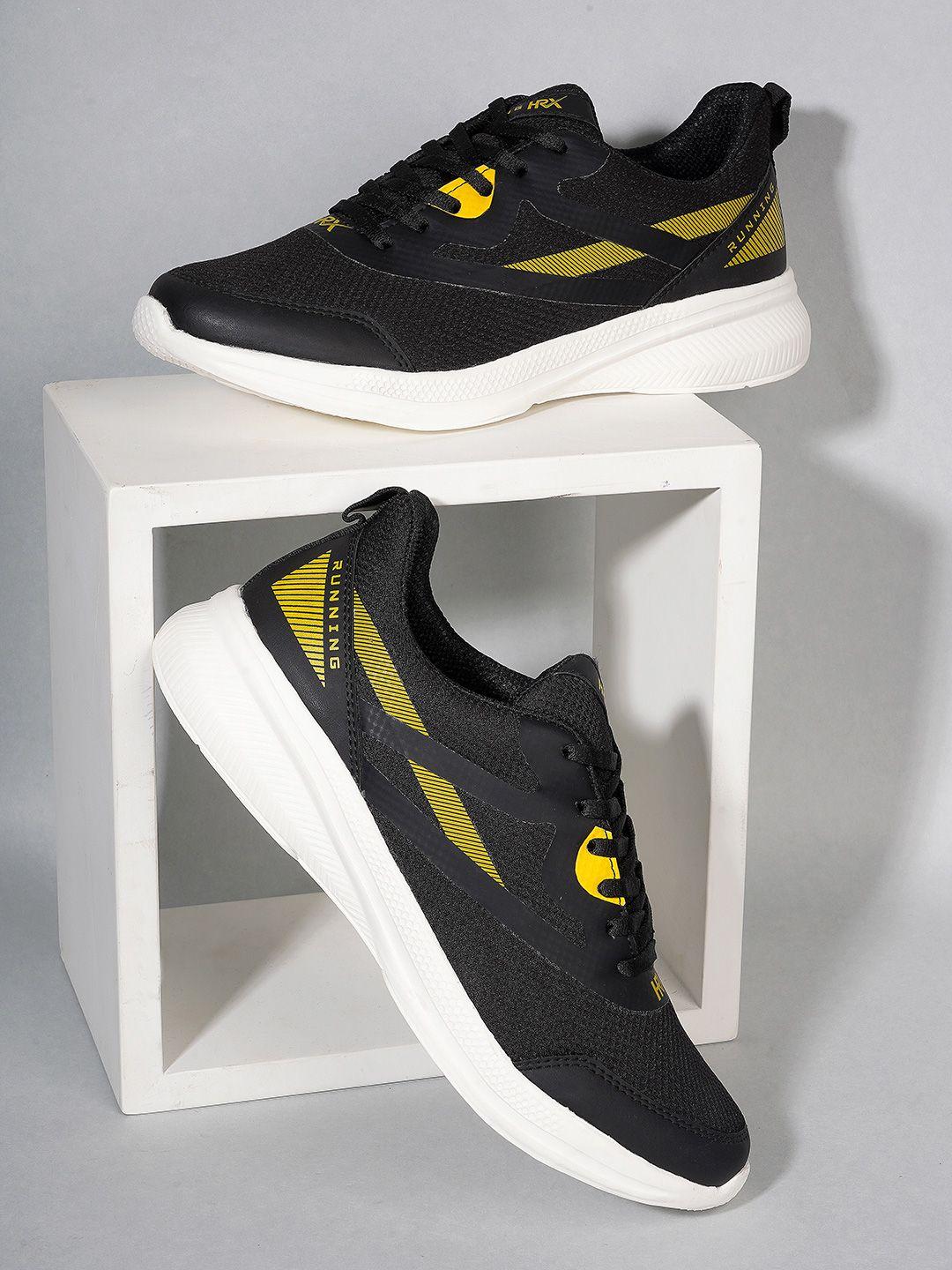 hrx by hrithik roshan men black & yellow flyknit mesh marking running shoes
