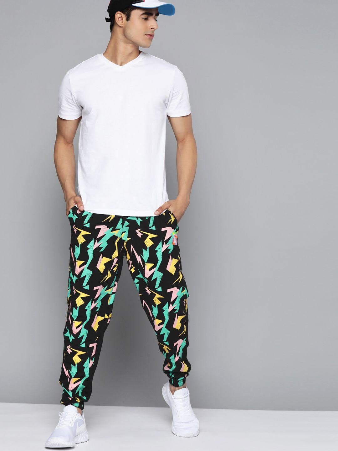 hrx by hrithik roshan men black & yellow pure cotton conversational printed joggers