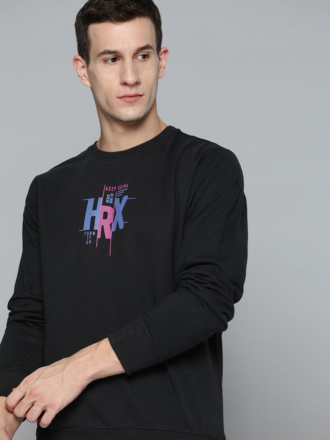 hrx by hrithik roshan men black brand logo printed  sweatshirt