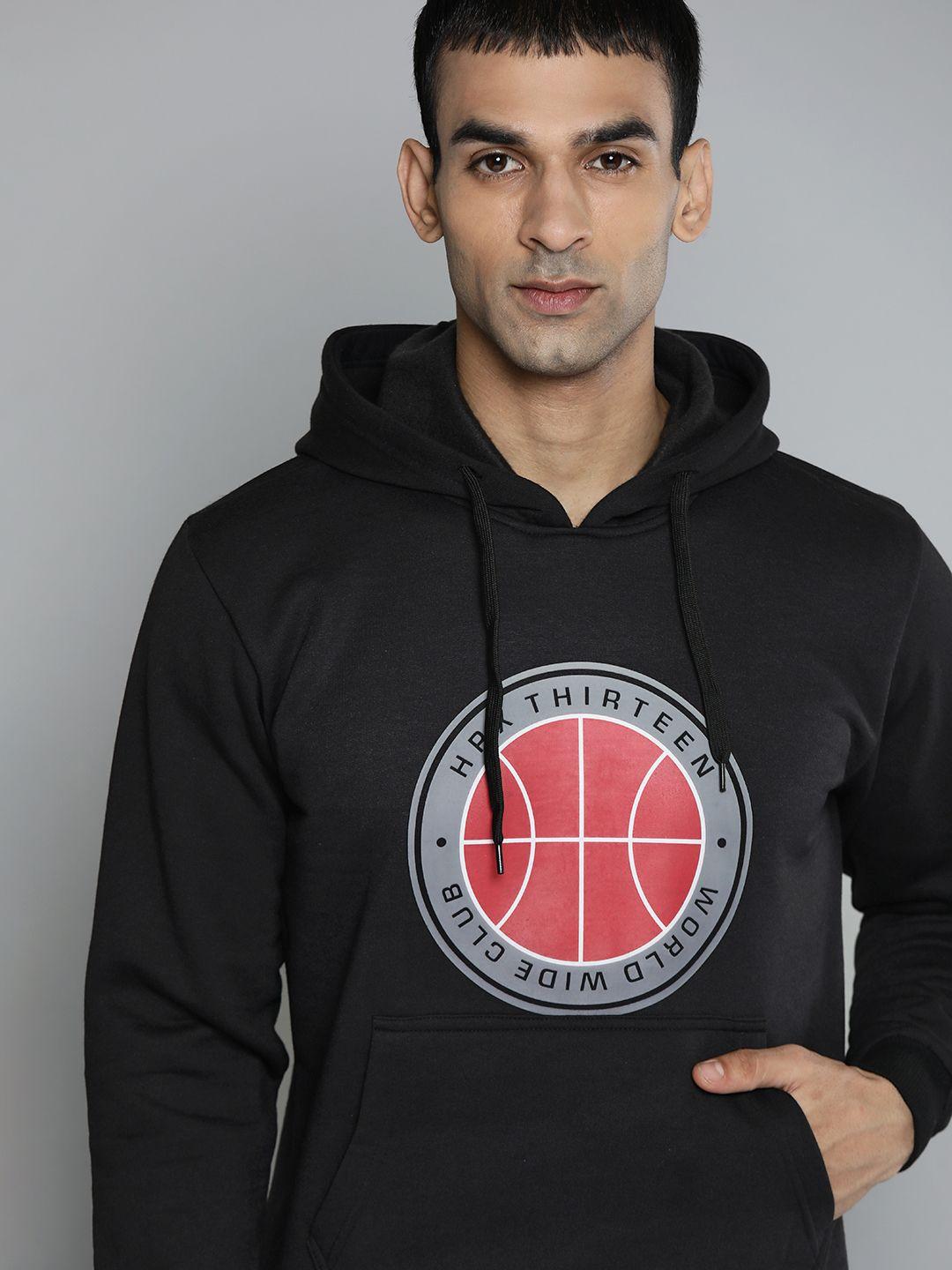 hrx by hrithik roshan men black printed hooded sweatshirt