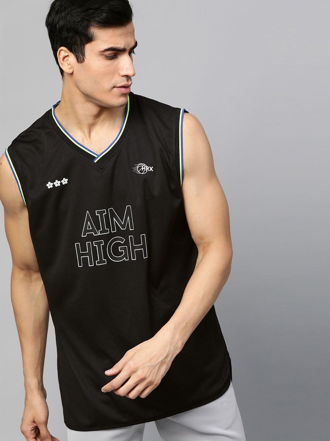 hrx by hrithik roshan men black printed rapid dry basketball tank tshirt