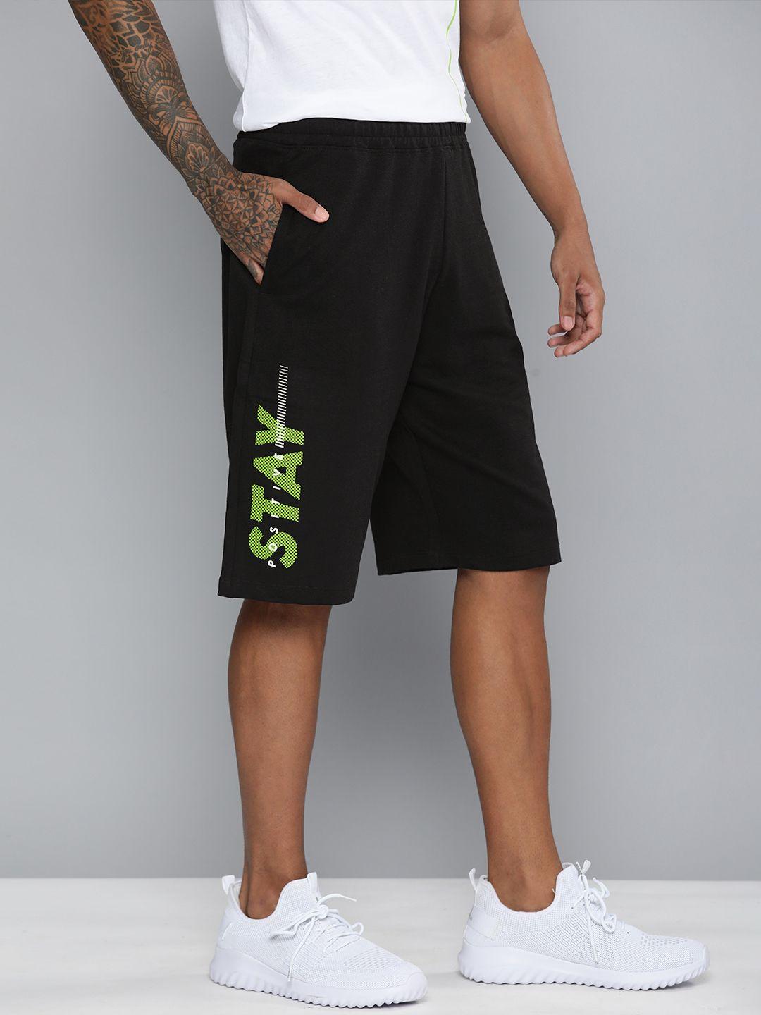 hrx by hrithik roshan men black typography printed shorts