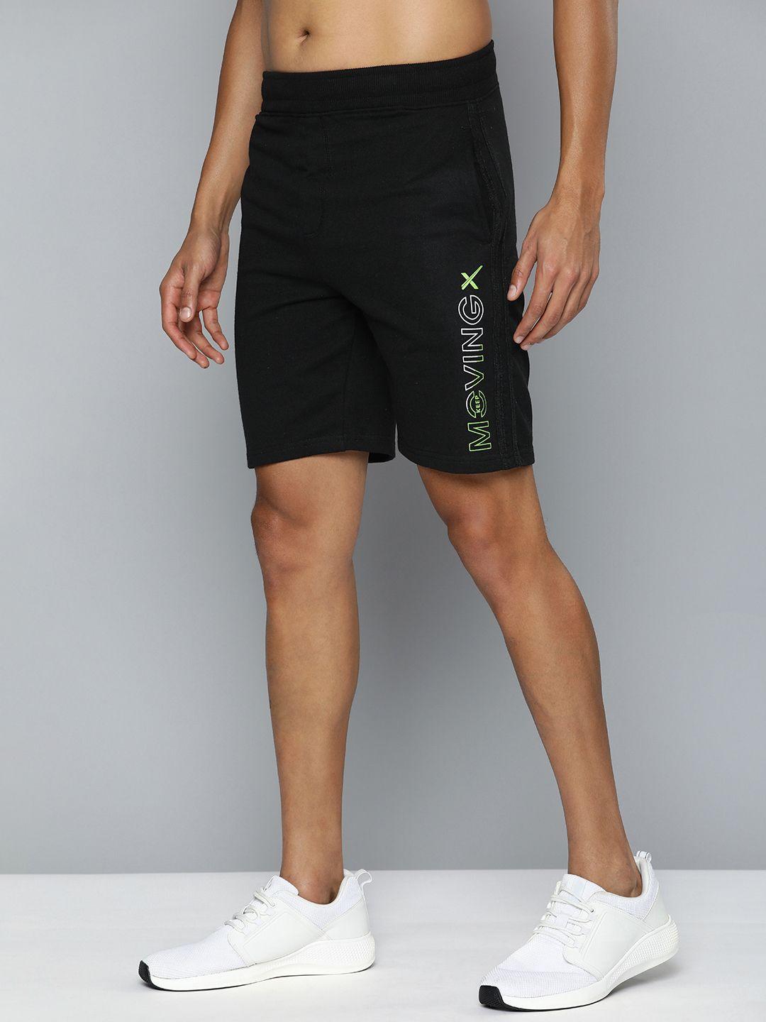 hrx by hrithik roshan men black typography printed shorts