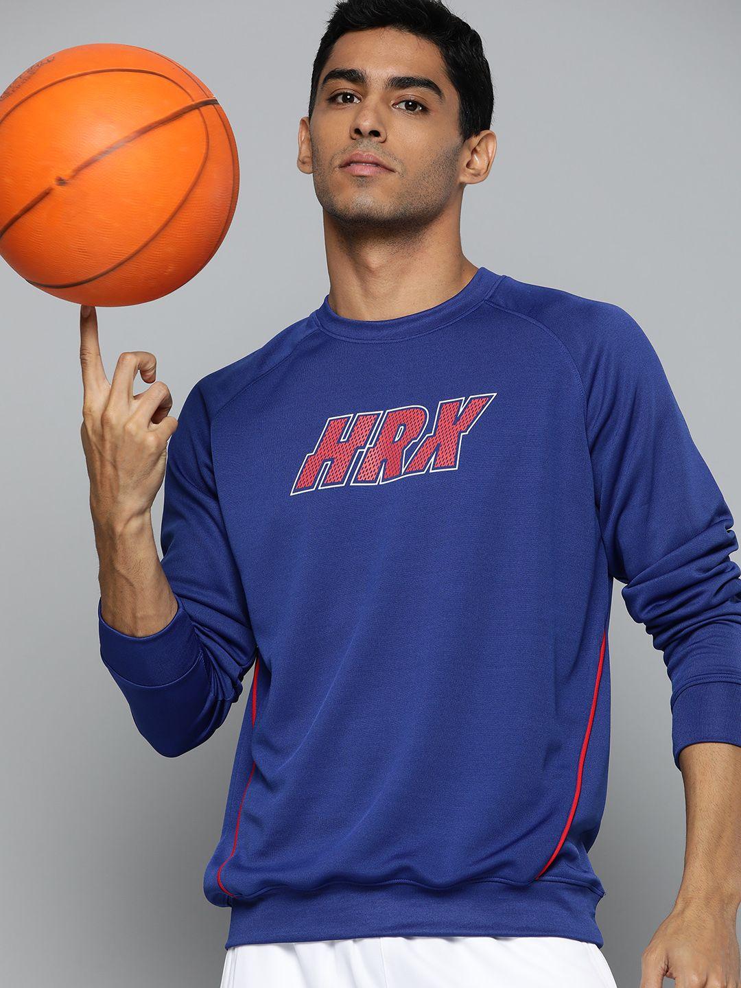 hrx by hrithik roshan men blue brand logo printed rapid-dry basketball sweatshirt