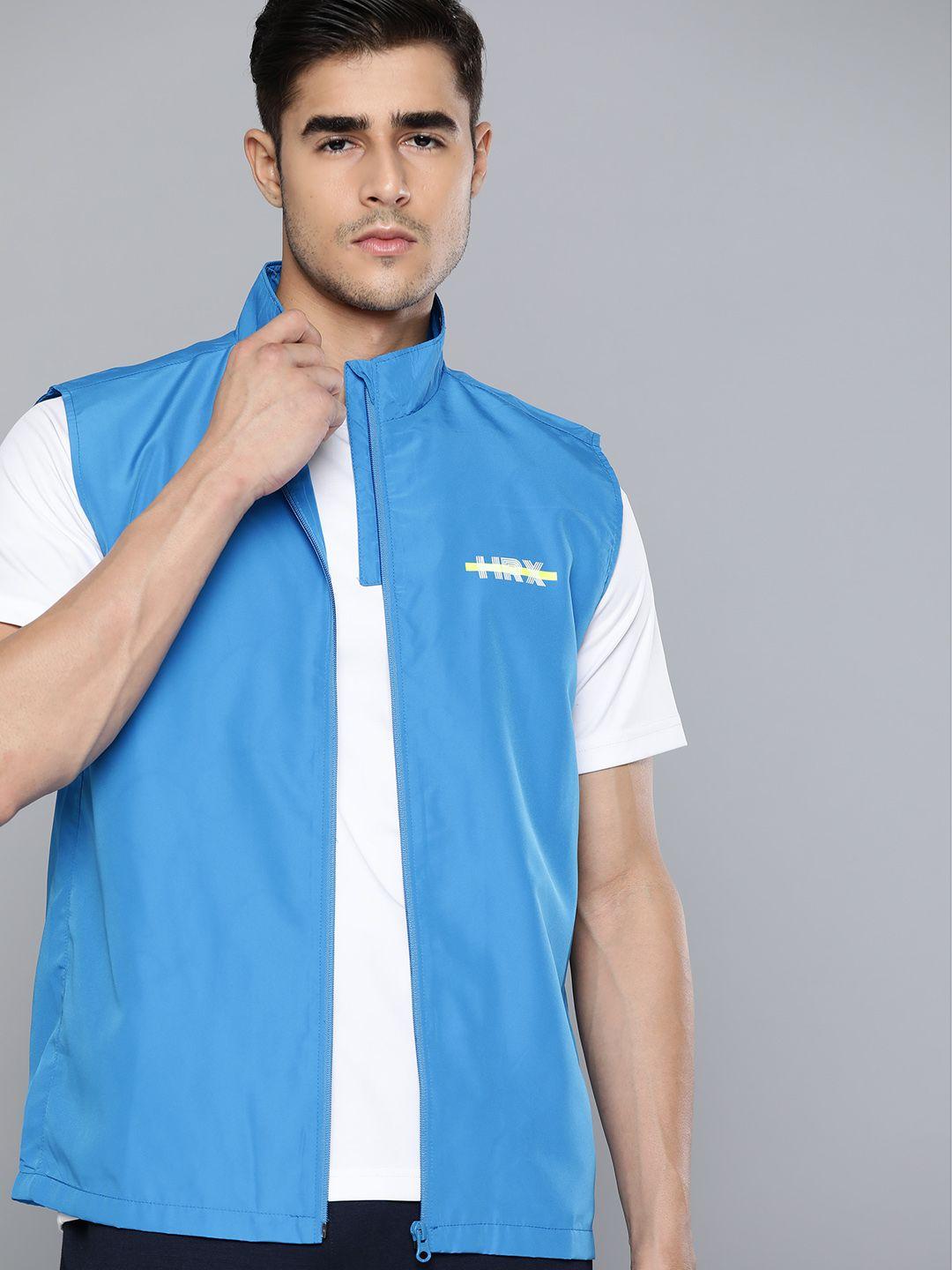 hrx by hrithik roshan men blue stand collar sleeveless sporty jacket