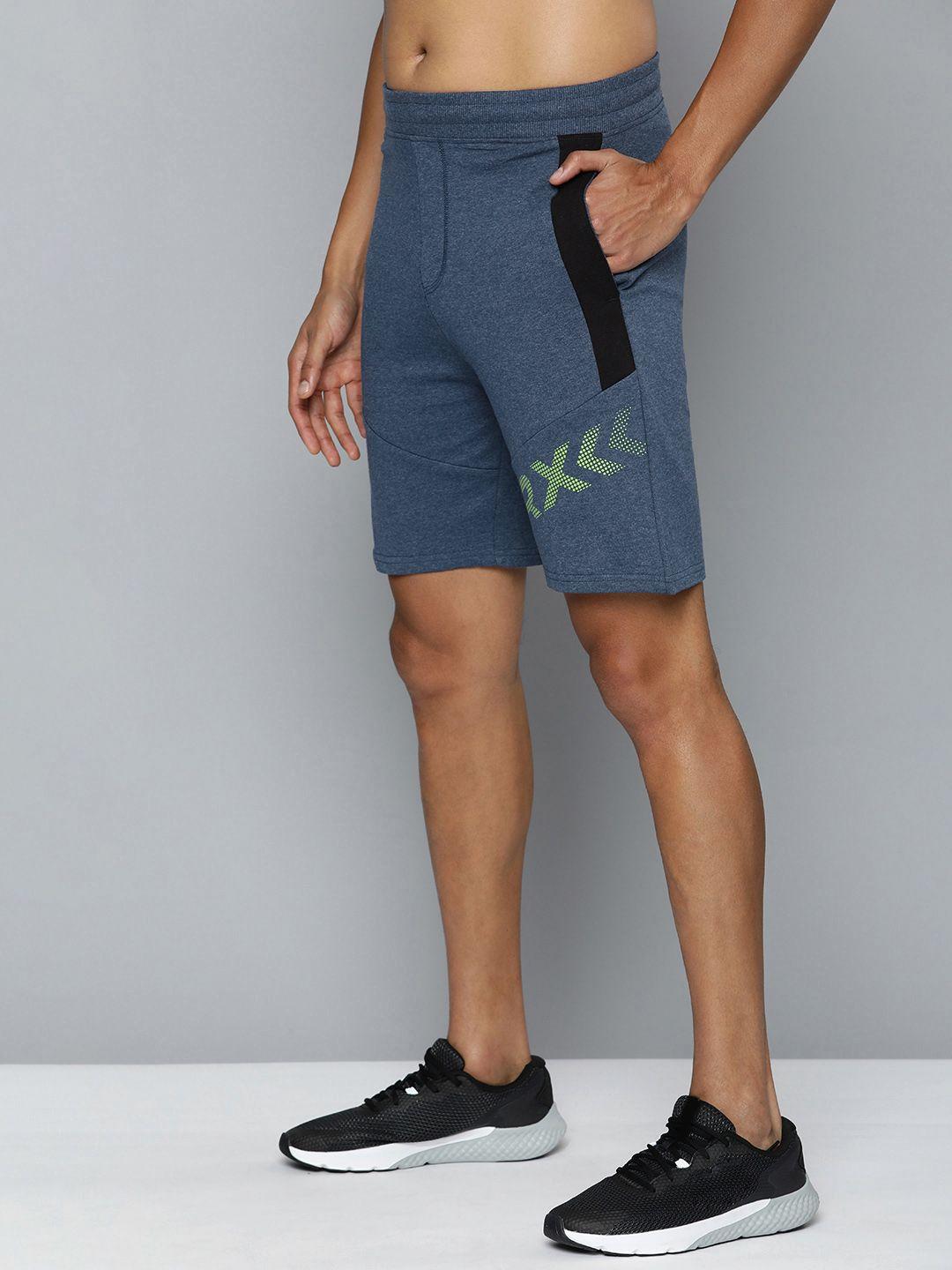 hrx by hrithik roshan men blue typography printed shorts