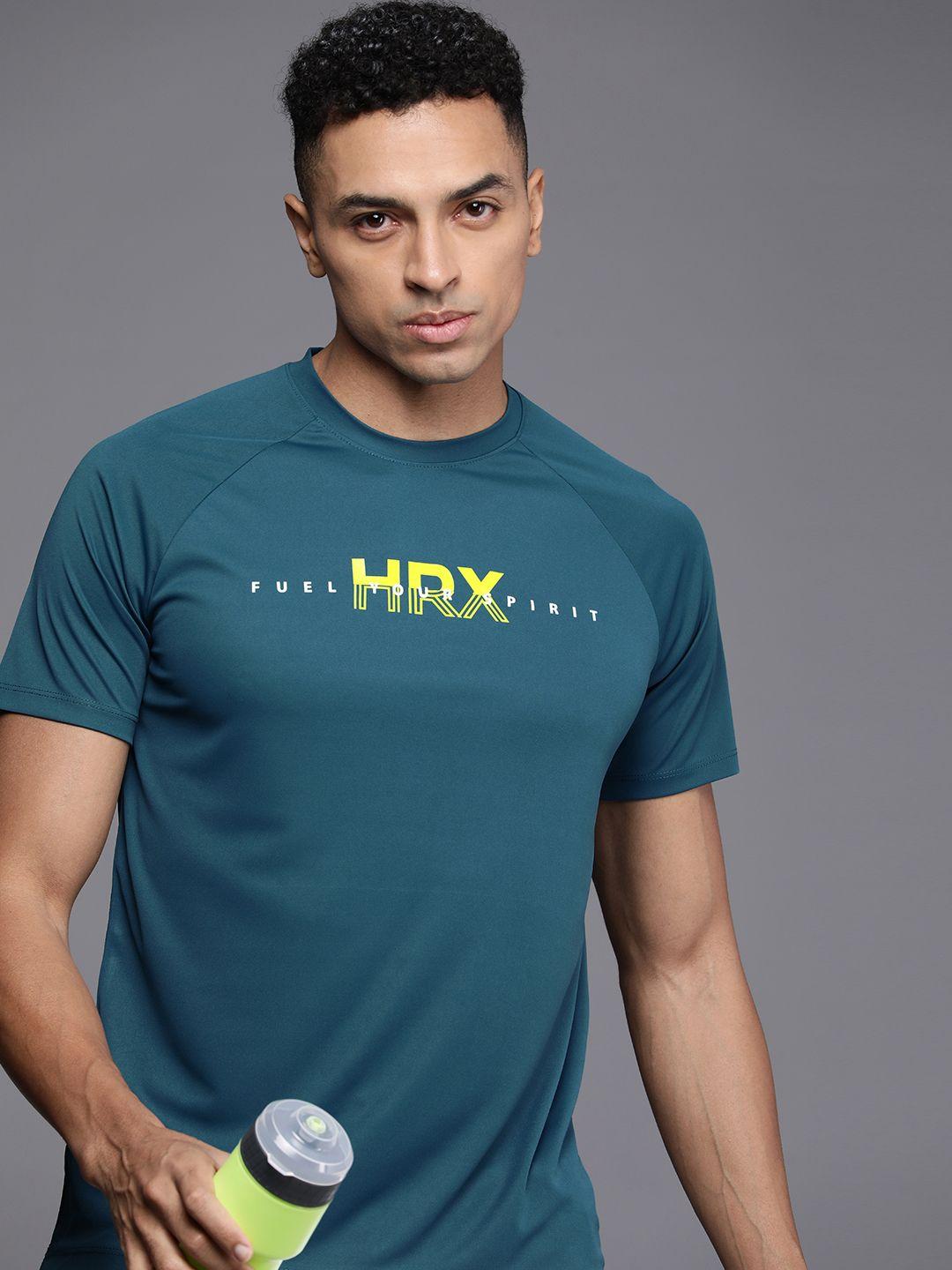 hrx by hrithik roshan men brand logo printed badminton rapid-dry t-shirt