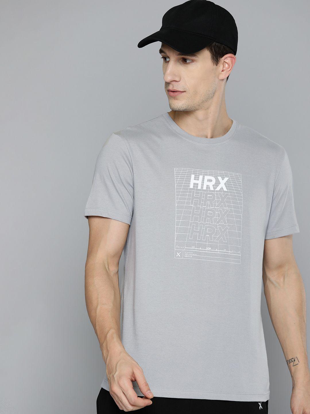 hrx by hrithik roshan men brand logo printed pure cotton bio finish t-shirt