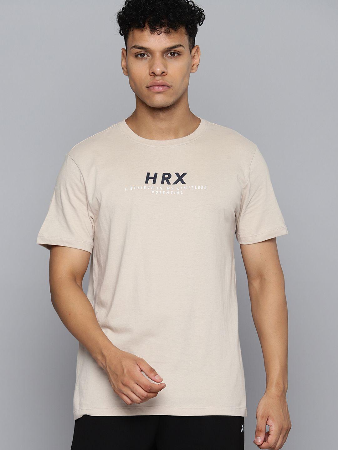 hrx by hrithik roshan men brand logo printed pure cotton bio finish t-shirt