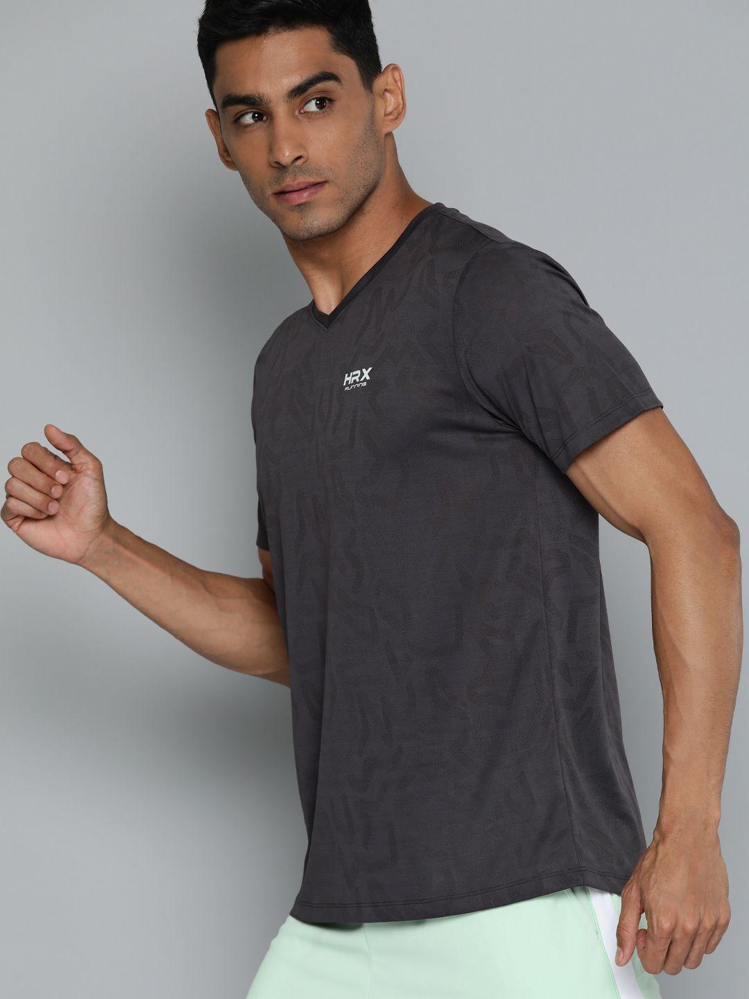 hrx by hrithik roshan men brand logo printed v-neck rapid-dry sports t-shirt