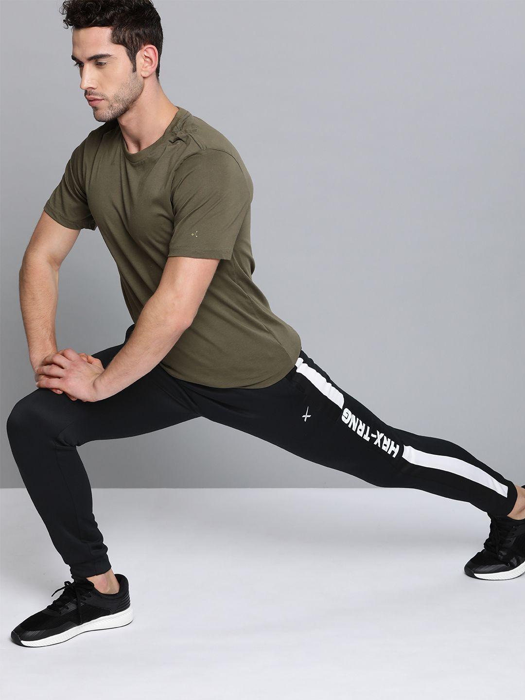 hrx by hrithik roshan men bright white colourblock slim fit rapid-dry antimicrobial training joggers