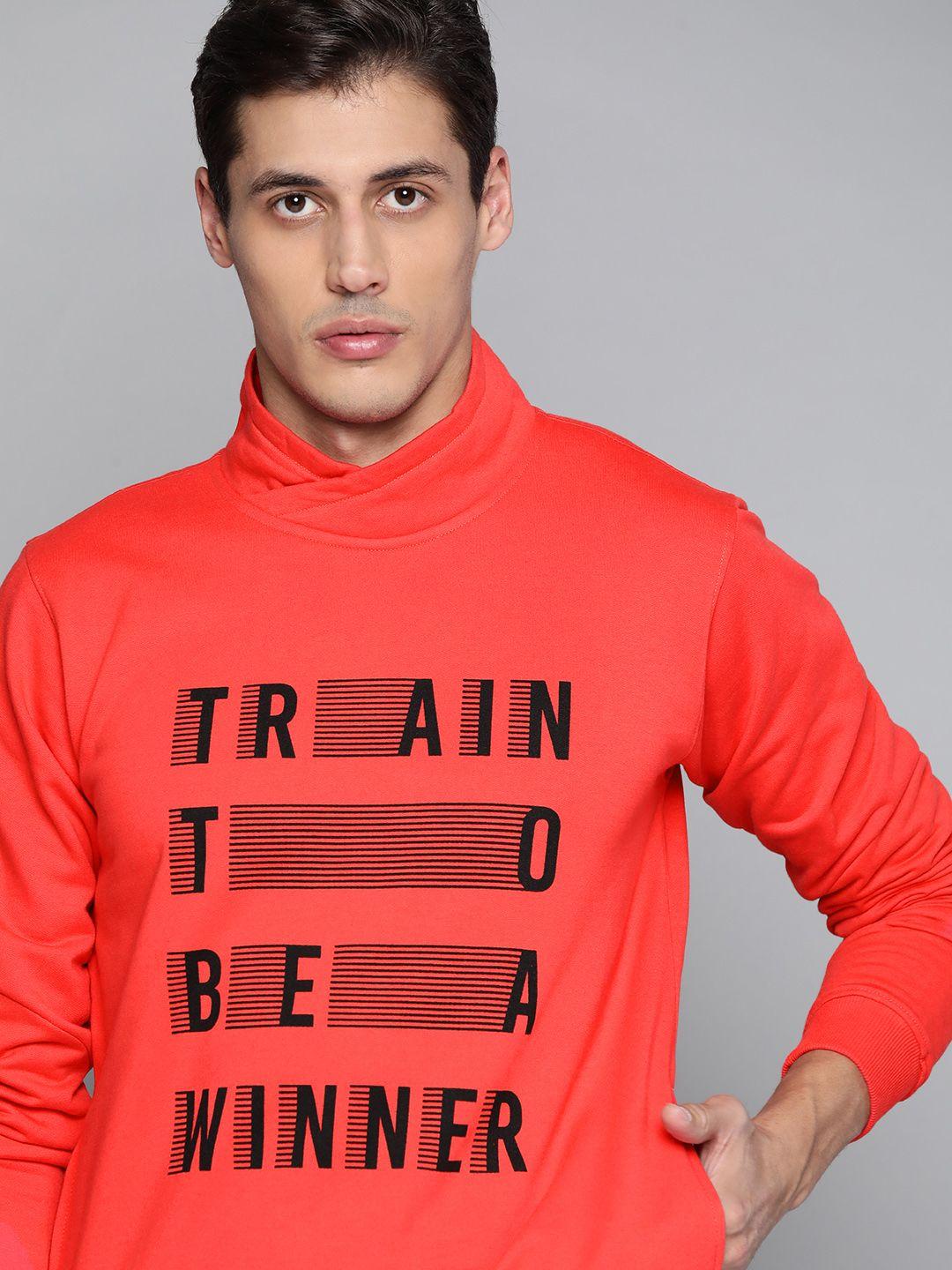hrx by hrithik roshan men coral red & black printed sweatshirt