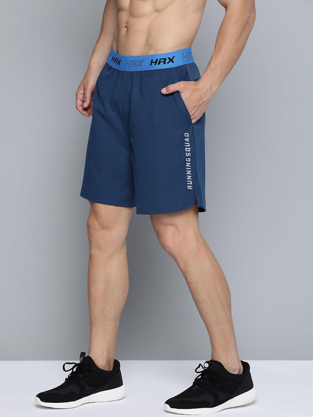 hrx by hrithik roshan men estate blue solid regular fit rapid-dry antimicrobial running shorts