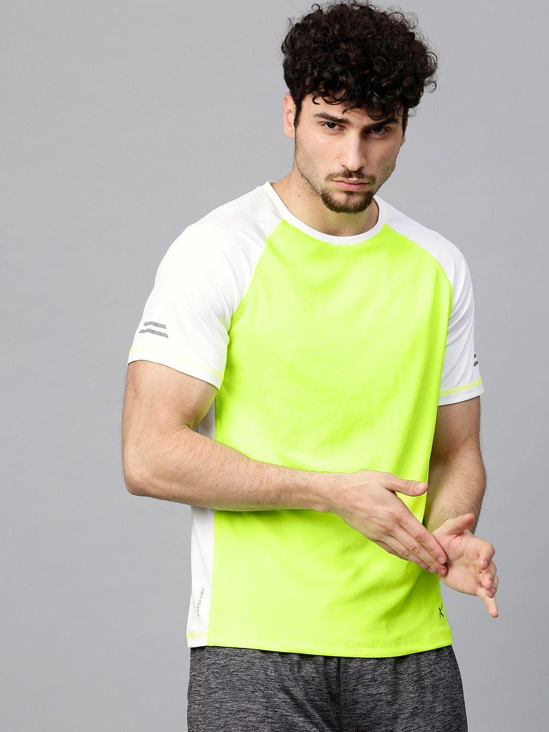 hrx by hrithik roshan men fluorescent green running t-shirt with raglan sleeves